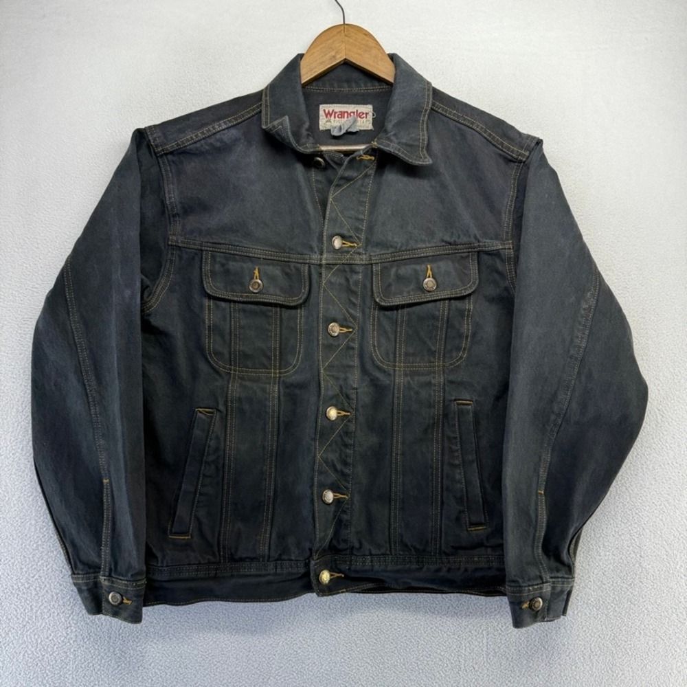 Vintage Wrangler Denim Jacket Mens Large Black Rugged Wear Cowboy Western Dyed